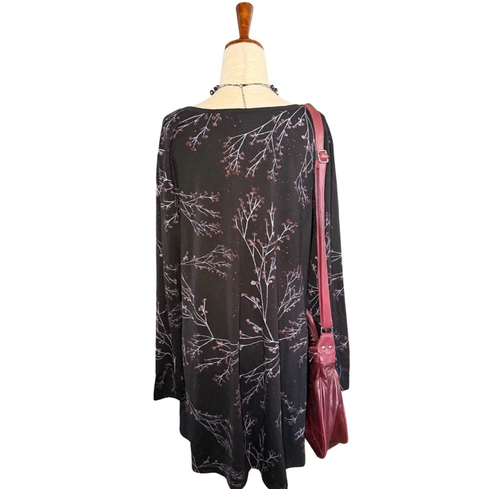 Dark Boho Witchy Floral Tunic Top Oversized V Neck Soft Grunge Nature‎ Print - Picture 3 of 7